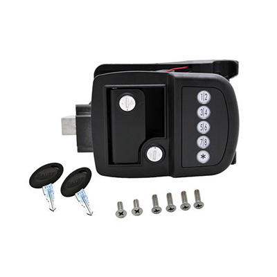 RV Door Latch - AP Products - Bauer - Keyless - Battery Operated - Right Swing Doors - Black