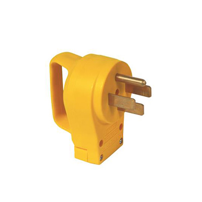RV Power Extension Cord Plug - Camco - Power Grip - Includes Handle - Male - 50A - Yellow