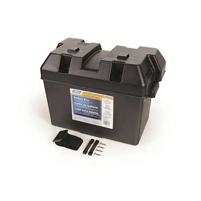 Battery Box - Camco 55372 Group 27/30/31 Large Size Battery Box Includes Lid & Strap - Black