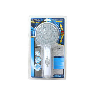 RV Shower Head - Camco 43711 Shower Head With 5-Spray Patterns & Flow Switch - White