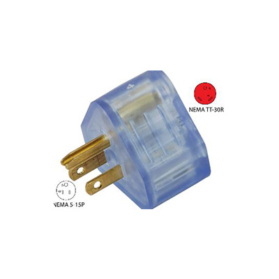 RV Power Cord Adapter Plug - Conntek - Illuminated - 15A-M - 30A-F - Clear Blue