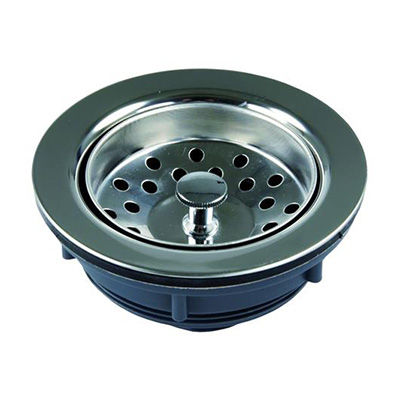 RV Kitchen Sink Strainer - JR Products - Push In Basket - 3-1/2 - 4 Inch Drain - Stainless Steel