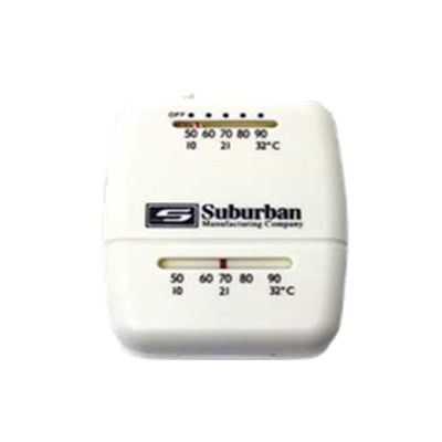 RV Furnace Thermostat - Suburban Manufacturing - Manual Control - Heat Only - White