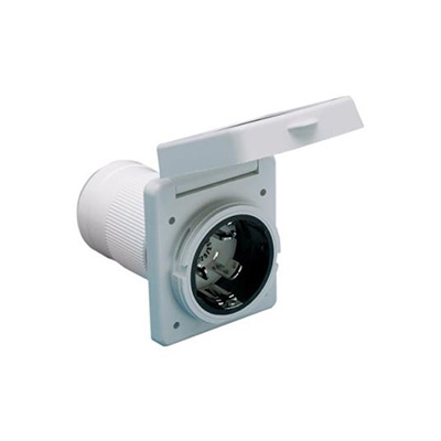 Power Inlet Receptacle - Marinco - 50A - Easy Lock - Includes Cover - White